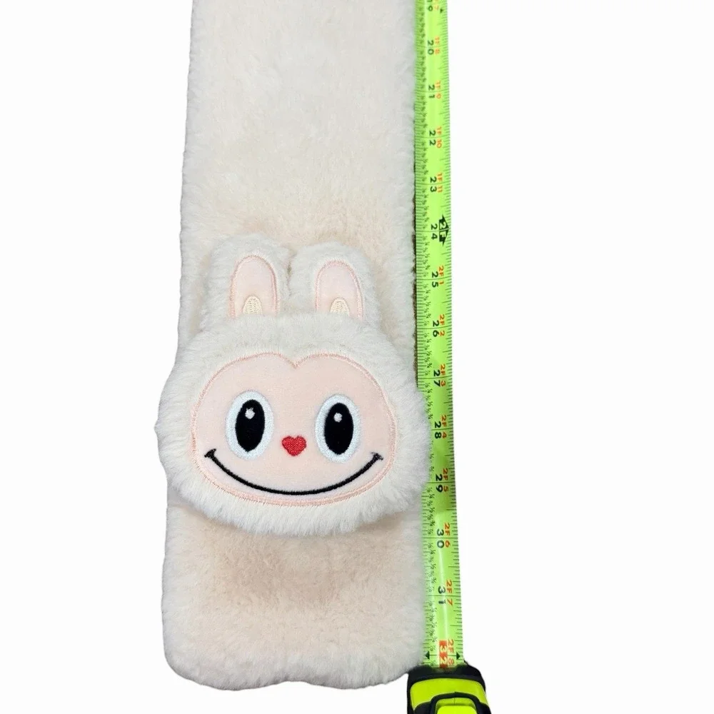 Cute Plush Bunny Face Faux Fur Scarf Cream Winter Neck Warmer Soft Cozy 32